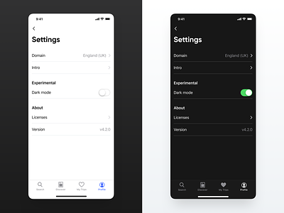 Settings Light/Dark Mode 🌚 app dailyui dark dark mode debut design details flat ios micro interaction night night mode options profile settings toggle ui uix ux