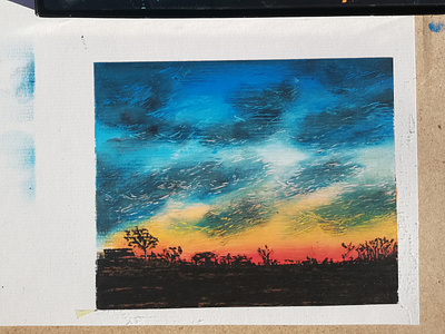 oil-pastels-first-sunset art oil pastels painting pastels sky small format sunset traditional art ukraine