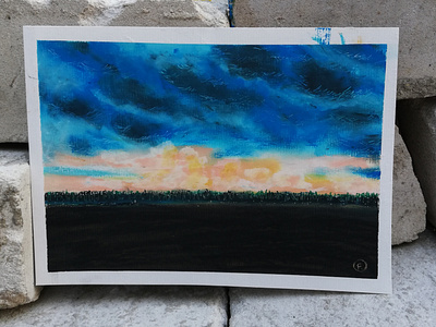 Watercolor Folk Art Sunset #2