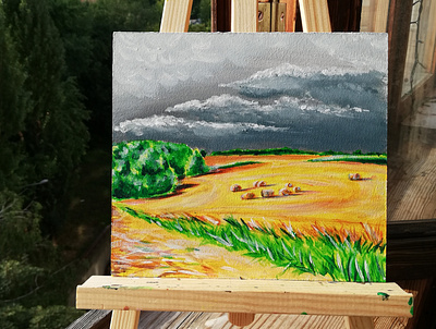 storm is coming acrylic acrylic painting illustration landscape painting steppe storm traditional art