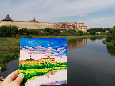 Medzhybizh fortress acrylic acrylic painting castle landscape medzhybizh ukraine