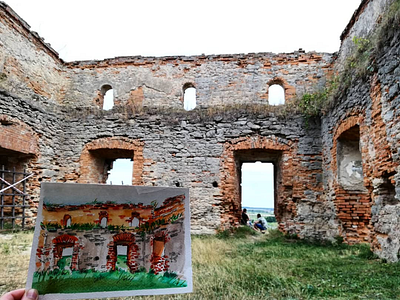 Medieval Medzhybizh fort medzhybizh traditional art ukraine watercolor