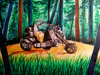 True Trike art on paper bike drawing motorbike traditional art trike trike motorbike watercolor