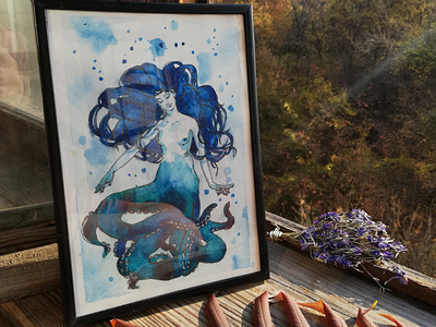 Watercolor Mermaid 🧜‍♀️ girl mermaid nude small format traditional art watercolor