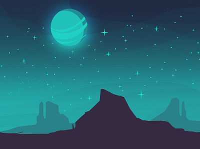 Night Desert flat illustration landscape vector web
