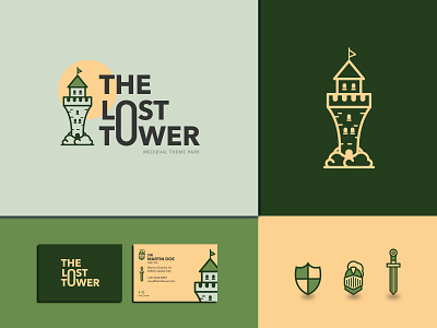 The Lost Tower brand design brand identity branding business card castle flat graphic identity design illustrator knight logo logodesign logodesigner logotype medieval theme park typography vector vectorart visual design