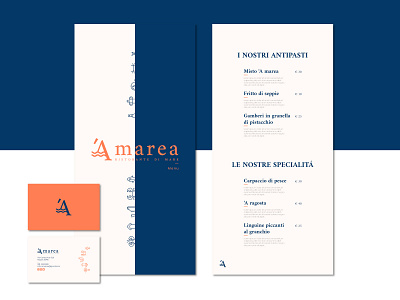 A marea: menu + business card brand branding business card design flat icons illustrator logo logodesign logodesigner logodesigns logotype mark menu restaurant seafood typography visual identity