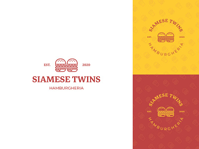 Siamese Twins - Hamburgheria brand brand identity branding burger logo design flat hamburgers icons identity identitydesign illustrator logo logo design logocreation mark typography vector visual identity