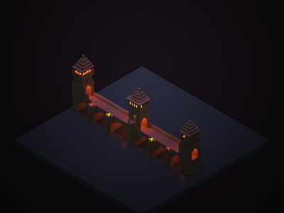 Cahors Bridge Isometric france isometric art voxel