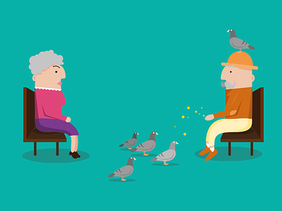 fascination grandma grandpa illustration love pigeons seniors