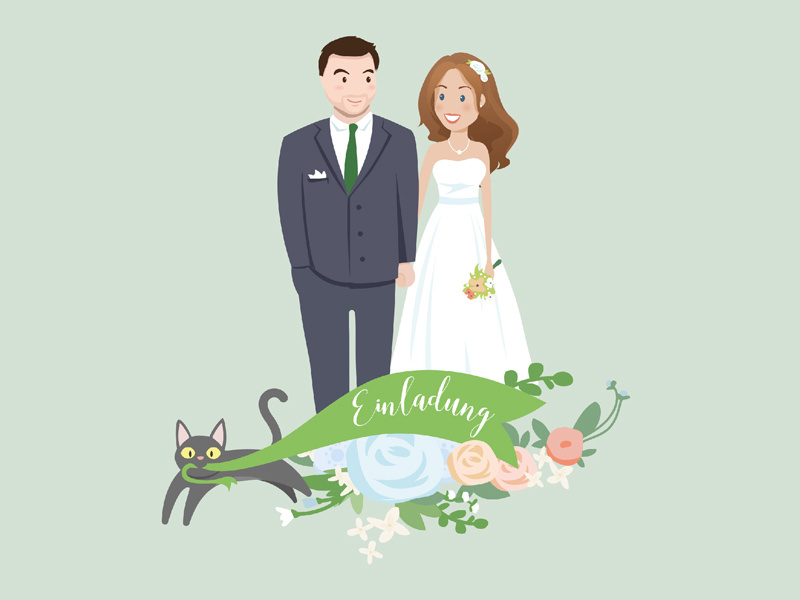 Wedding Invitation cat portrait illustration card invitation wedding