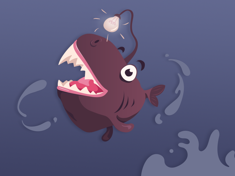 Happy Little Anglerfish happx lightbulb deep sea fish illustration