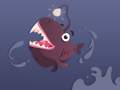 Happy Little Anglerfish deep sea fish happx illustration lightbulb
