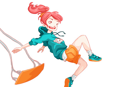 Girl flyyy charcter illustration swing