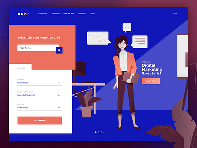 Daily UI #003 – Jobs Landing Page business careers page daily ui 003 flat illustration jobs landing page material search