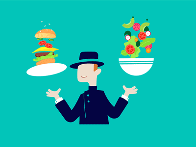 Intro Animation restaurant intro video burger toss cook flat salad food vector illustration animation
