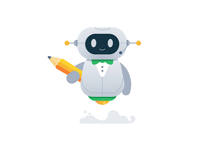 Robo Writer author character design cute flat illustration logo mascot robot vector