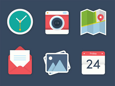 Small Icon Set calendar camera clock envelope flat icons map pictures