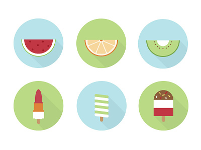 Food Icons pt1 fab flat food ice icons kiwi lolly melon orange pop rocket twister