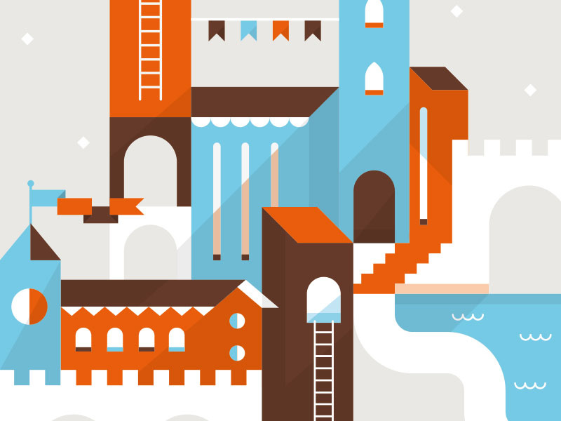 Castle Print Glimpse architecture buildings print ladders flags illustration flat castle