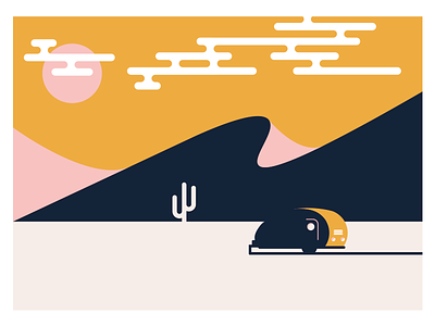 Caravan cactus caravan desert flat illustration sand dunes sunset texas trailer