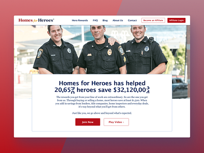 Homes for Heroes Case Study case study design desktop app desktop application desktop design desktop ui firefighter homepage landing page marketing site medical professionals military nurses police public site real estate responsive design teachers veterans