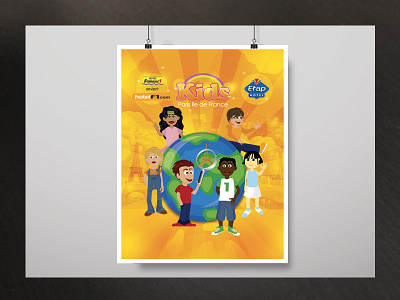 poster for the kid section of a hotel chain chain child children continents earth illustration international kid planet stay tourism visit