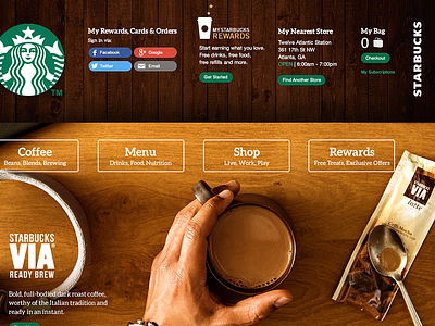 Starbucks Homepage coffee ecommerce header large photo starbucks website wood