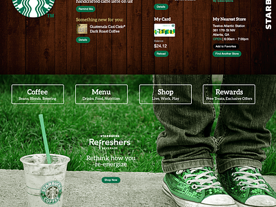 Starbucks Homepage coffee green header starbucks web wood