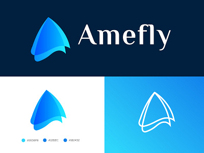 Amefly logo design a letter logo a logo a maek blue brand identity fly internet line art logo agency logo design modernism morden overlay s symble technology typogaphy vector