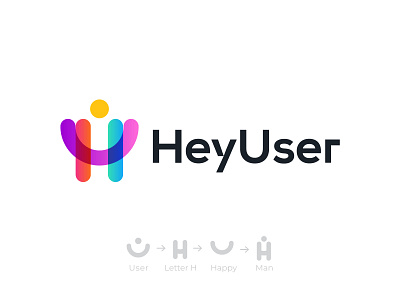 HeyUser abstract app iocn brand identity brand mark branding conseptual logo gradient logo graphic design happy logo agency logo design logo mark meaningful logo minimalist logo modern logo professional logo technology user visual identity