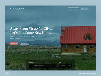 Countryside: finding your new home far from city stress. home house landing page real estate ui design webdesign