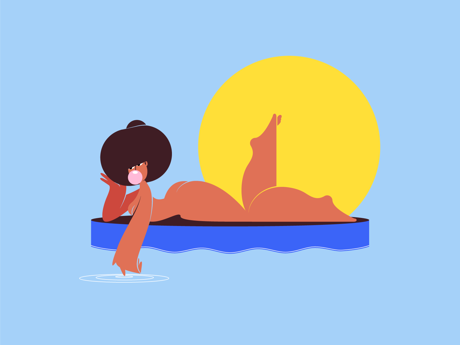 Nude sense beach bubble gum illustration sun tan woman illustration