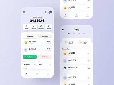 Crypto Pie app bitcoin blockchain clean crypto crypto exchange crypto wallet cryptocurrency ethereum litecoin minimal mobile mobile app mobile ui portfolio trading trending design uidesign uiuxdesign ux