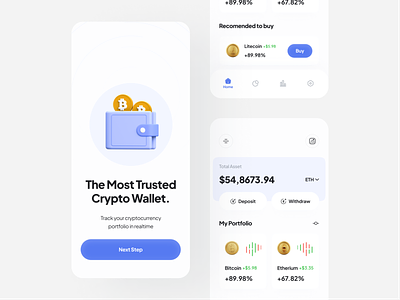 Crypto Wallet application bitcoin crypto crypto exchange crypto wallet cryptocurrency app ethereum fintech app interface marketcap mobile app design mobile design mobile ui online banking payment app piqo design popular shot product design user interface wallet app ui