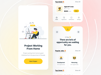 Project Working From Home 2d illustration app design concept freelancer illutration ios application job app job application kit8 mobile app design mobile design popular deisgn popular shot product design remote job uidesign uiuxdesign user experience user interface work from home
