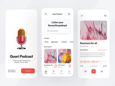 Quari Podcast 3d liiustration audio book clean design dribbble 2022 minimal minimalist mobile mobile design podcast podcast app podcasting podcasts streaming streaming app ui ui design uiux whitespace