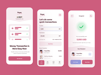 Payer Mobile App app design clean design dribbble 2022 interface minimal mobile app mobile design mobile ui mobile wallet money transfer pay payment payment process send money transaction ui uiux ux design wallet ui