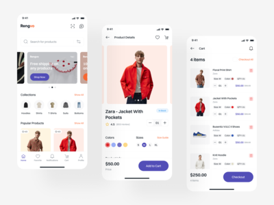 Rengvo Ecommerce App UI Kit add to cart creative market ecommerce ecommerce ui kit minimal mobile app mobile app design mobile design mobile ui paid ui kit shopping app shopping ui kit ui kit ui ux design