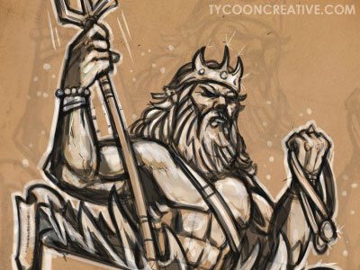 Poseidon rough sketch branding comic ink tycoon mascot mike ray neptune poseidon rough sketch tycoon creative vector