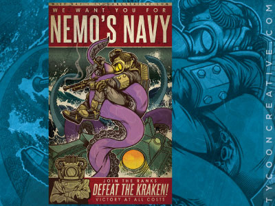 Nemo's Navy 000 leagues under the sea 20 captain captain nemo dive diving illustration kraken nautilus nemo tycoon creative vector
