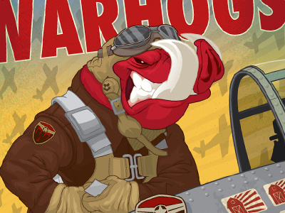 Warhogs design illustration mascot pig pilot plane poster propaganda razorback vector vintage warhog ww2