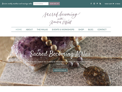 Sacred Becoming Homepage web design woocommerce