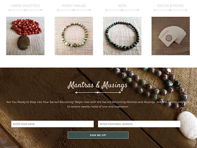 Sacred Becoming Homepage on scroll web design woocommerce