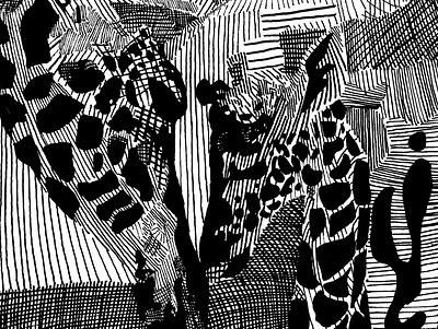 Mother and Child crosshatching giraffe giraffes illustration ink inking line line art lines