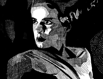 Frankenstein's Bride black black and white blackandwhite crosshatching illustration ink inking line lines portrait illustration