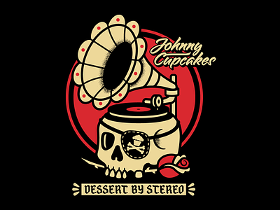 Johnny Cupcakes Skull-Phono design graphic design graphicdesign illustration johnny cupcakes johnnycupcakes phonograph record records skull skulls tattoo vector