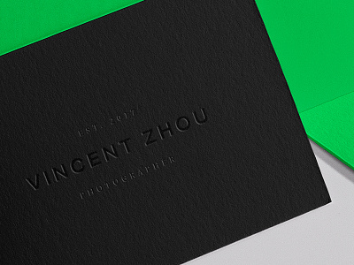 Vincent Zhou Business Card business card embossed letterpress matte black minimal modern photographer photography stationary