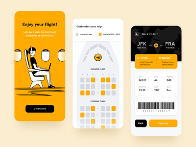 Airline App UI airline app black design agency flight app moken ui ui ux ui design ux ux design web design yellow