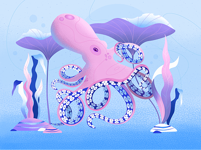 octopus art design graphic illustration illustrator kraken leaf mollusk ocean octopus shellfish undersea world